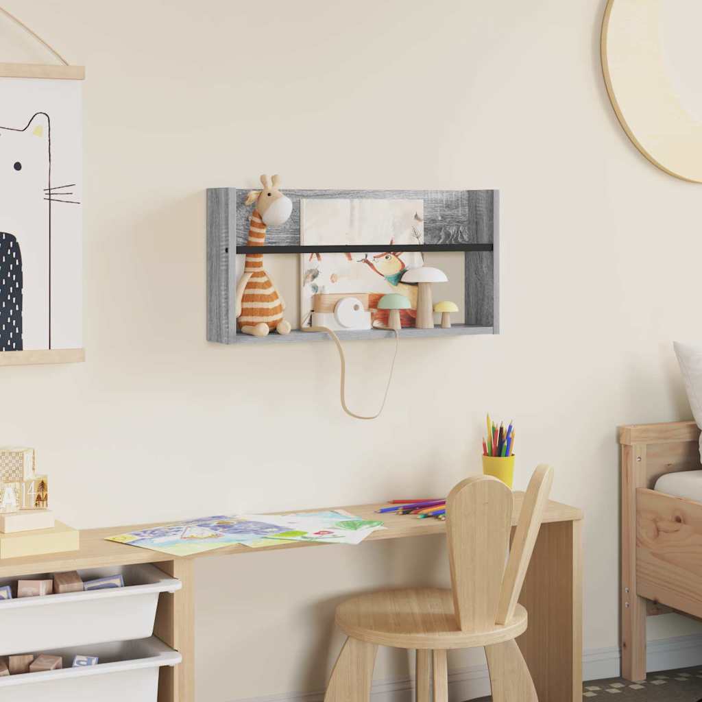 vidaXL Ράφι Περιοδικών με ράφι Επιτοίχιο Γκρίζο Σονομα 60 x 12 x 30 εκ