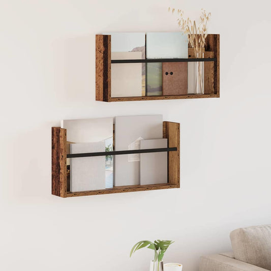 vidaXL Ράφι Περιοδικών με ράφι 2 pcs Παλιό ξύλο 60 x 12 x 30 εκ
