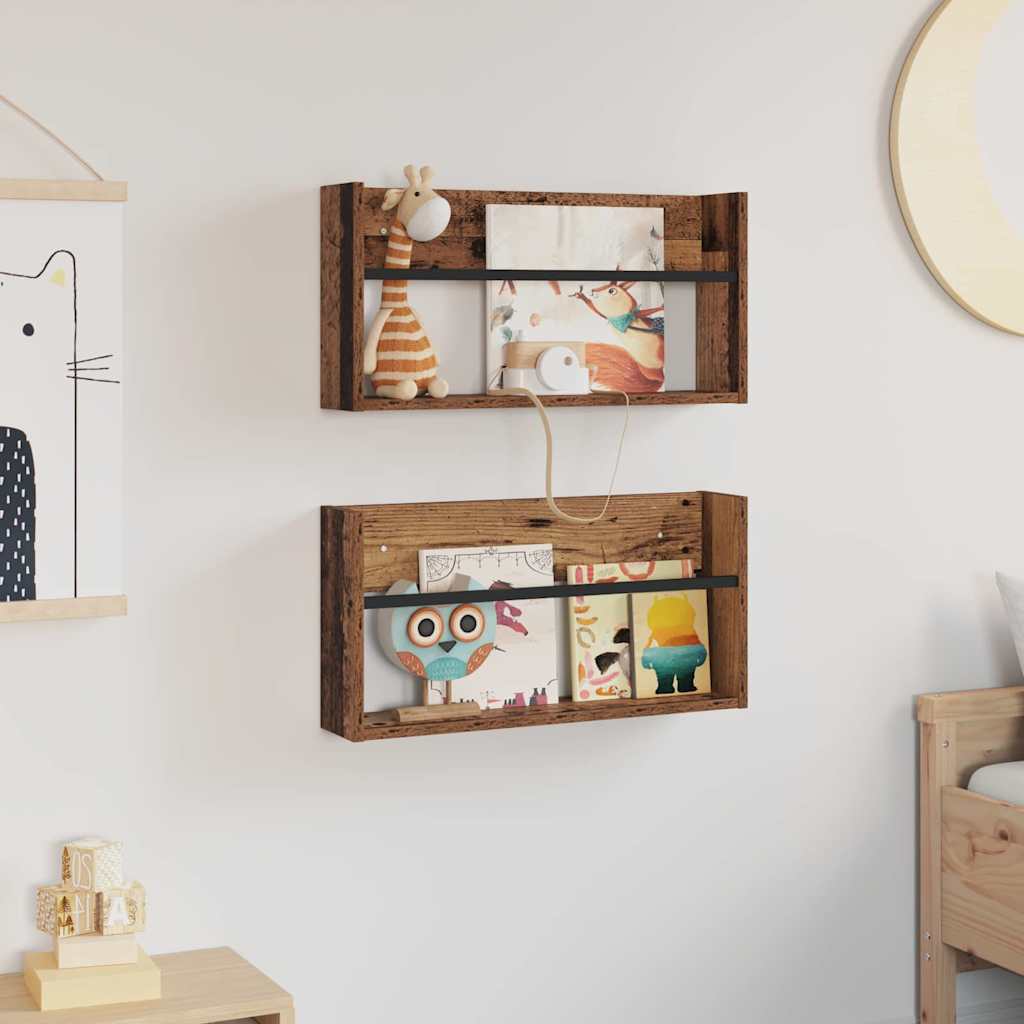 vidaXL Ράφι Περιοδικών με ράφι 2 pcs Παλιό ξύλο 60 x 12 x 30 εκ