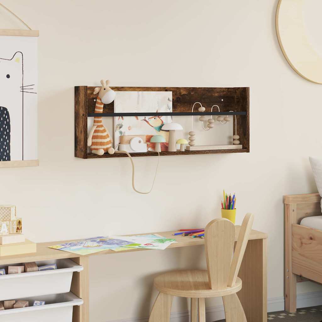 vidaXL Ράφι Περιοδικών με ράφι Επιτοίχιο Καπνιστό Δρύς 80 x 12 x 30 εκ