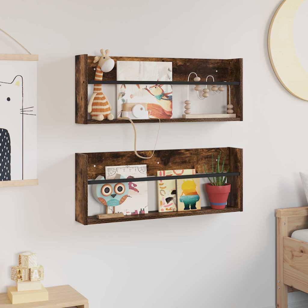 vidaXL Ράφι Περιοδικών με ράφι 2 pcs Καπνιστό Δρύς 80 x 12 x 30 εκ