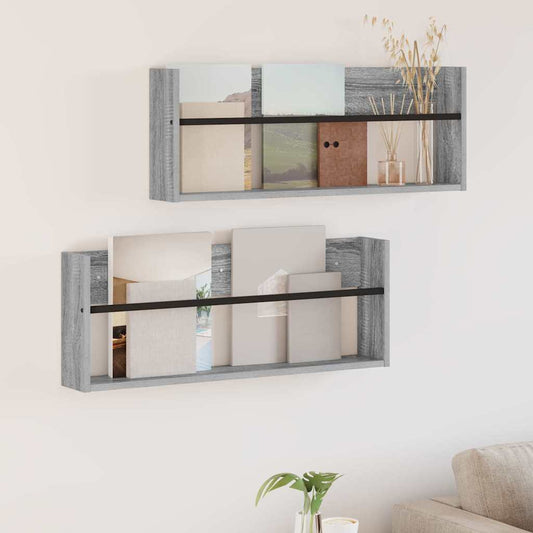 vidaXL Ράφι Περιοδικών με ράφι 2 pcs Γκρίζο Σονομα 80 x 12 x 30 εκ