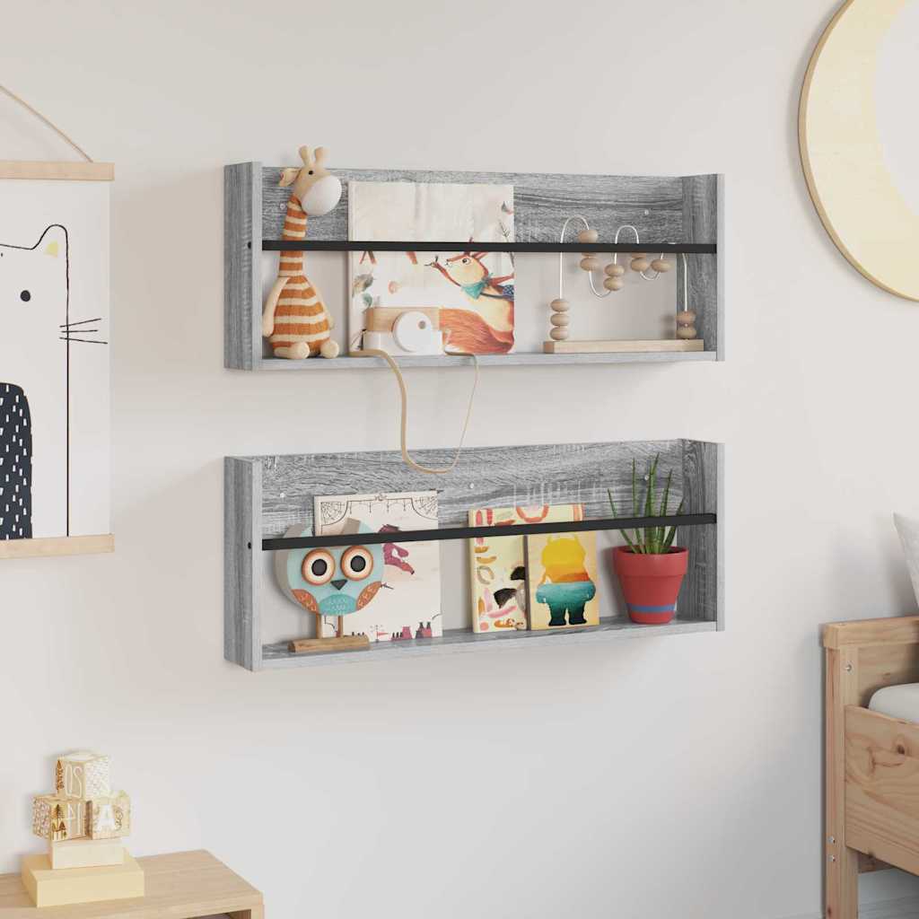 vidaXL Ράφι Περιοδικών με ράφι 2 pcs Γκρίζο Σονομα 80 x 12 x 30 εκ