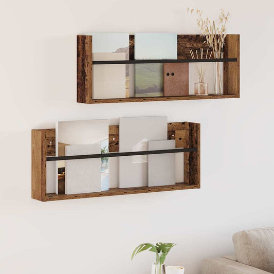 vidaXL Ράφι Περιοδικών με ράφι 2 pcs Παλιό ξύλο 80 x 12 x 30 εκ