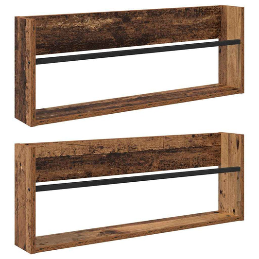 vidaXL Ράφι Περιοδικών με ράφι 2 pcs Παλιό ξύλο 80 x 12 x 30 εκ