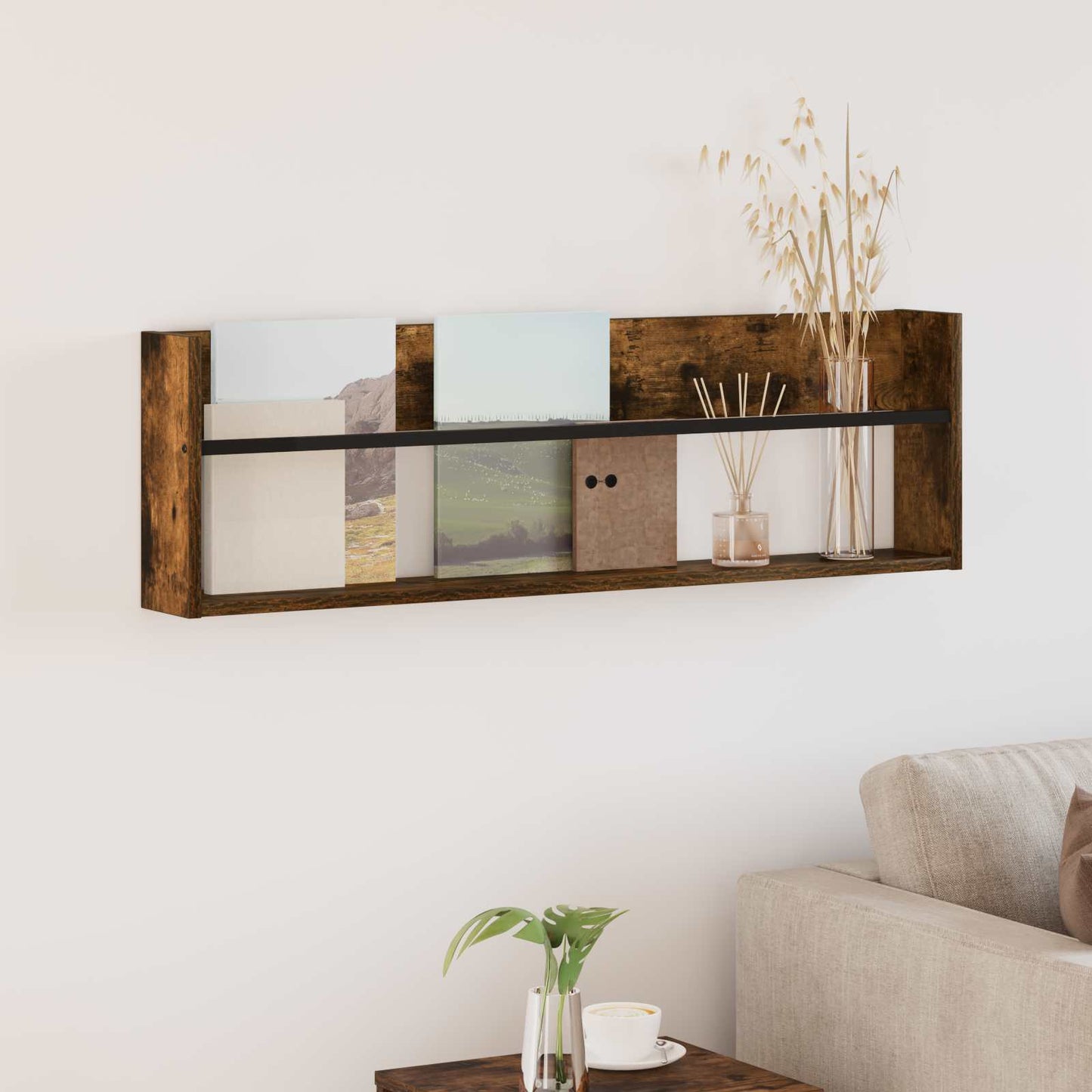 vidaXL Ράφι Περιοδικών με ράφι Καπνιστό Δρύς 100 x 12 x 30 εκ