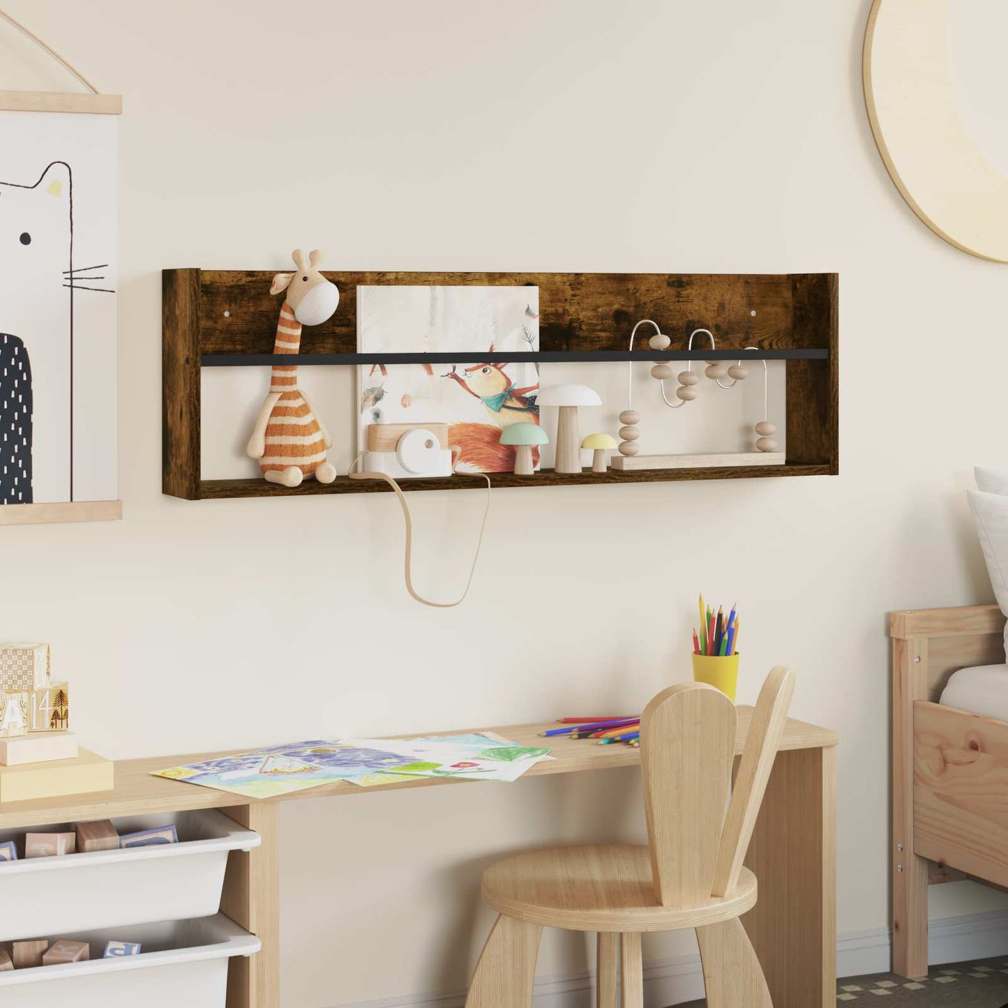 vidaXL Ράφι Περιοδικών με ράφι Καπνιστό Δρύς 100 x 12 x 30 εκ