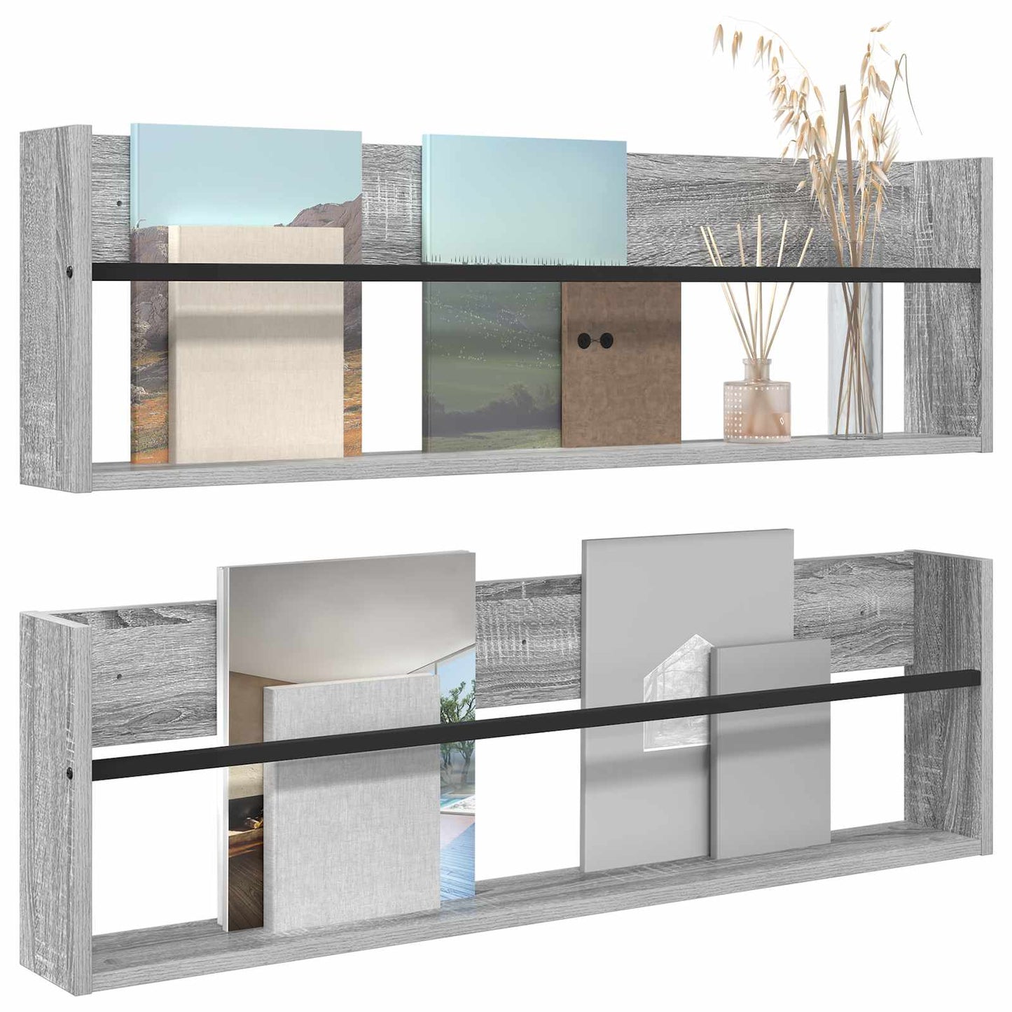 vidaXL Ράφι Περιοδικών με ράφι 2 pcs Γκρίζο Σονομα 100 x 12 x 30 εκ