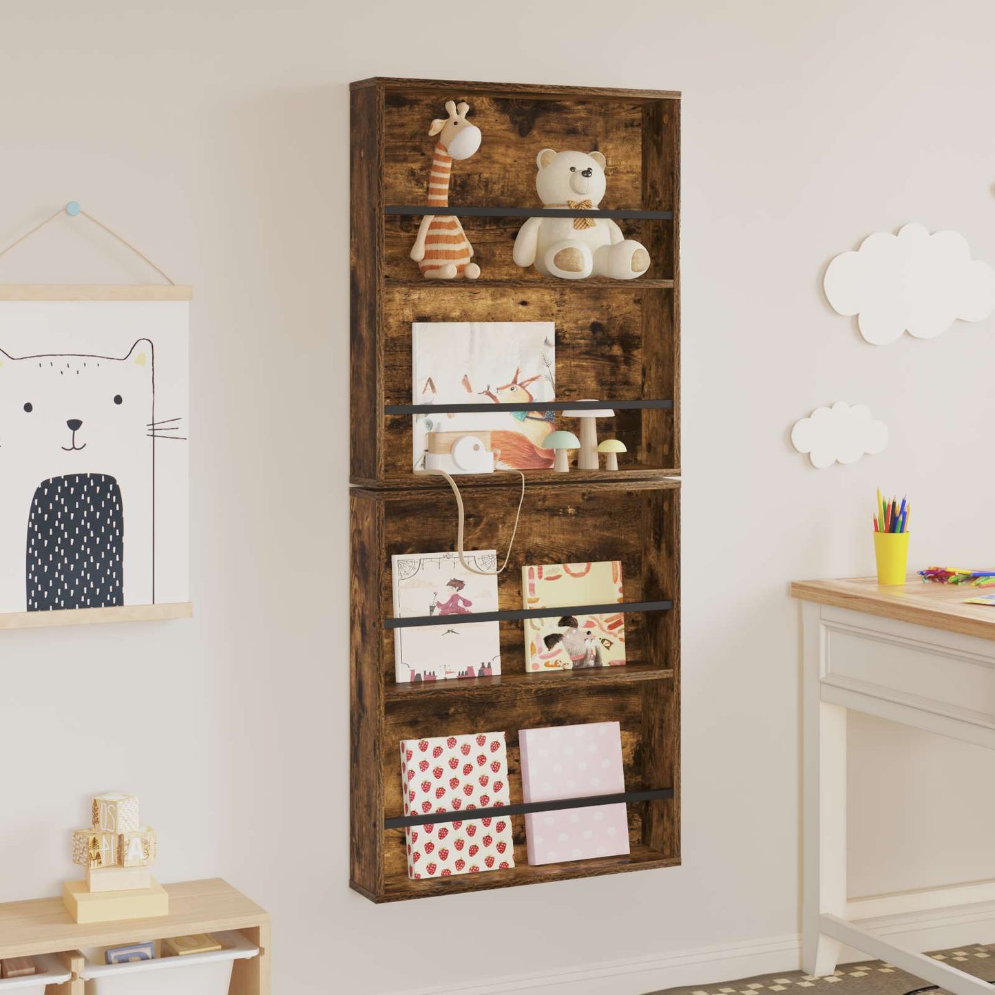 vidaXL Ράφι Περιοδικών με ράφι 2 pcs Καπνιστό Δρύς 60 x 12 x 70 εκ