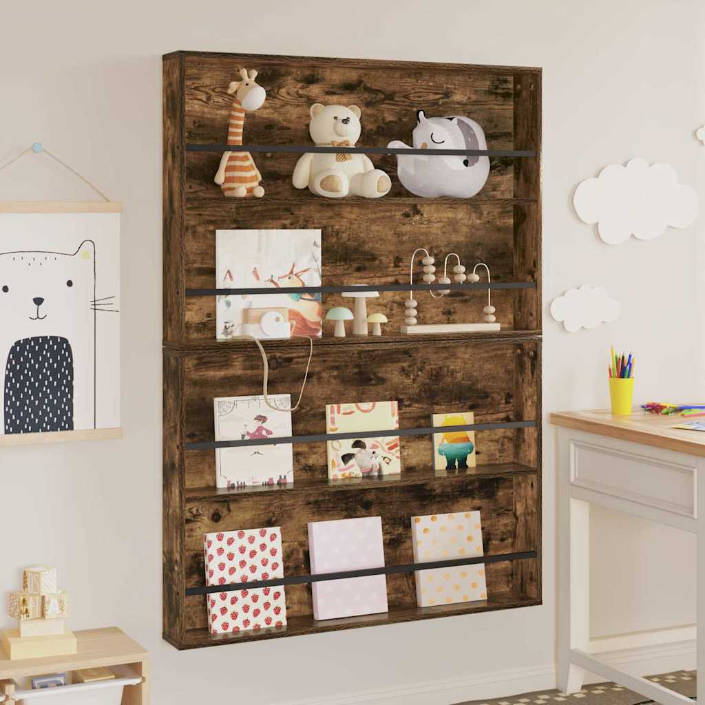 vidaXL Ράφι Περιοδικών με ράφι 2 pcs Καπνιστό Δρύς 100 x 12 x 70 εκ