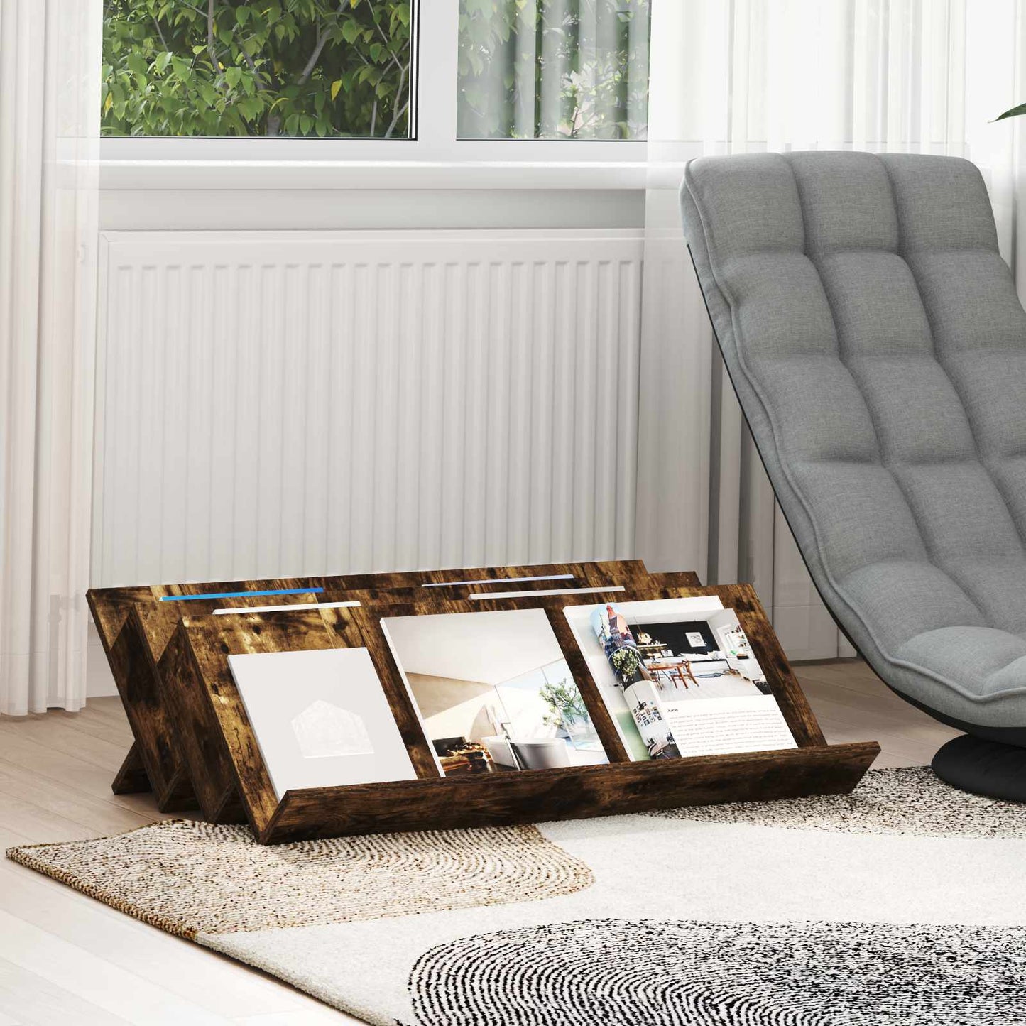 vidaXL Ράφι Περιοδικών με ράφι Καπνιστό Δρύς 90 x 53 x 28,5 εκ