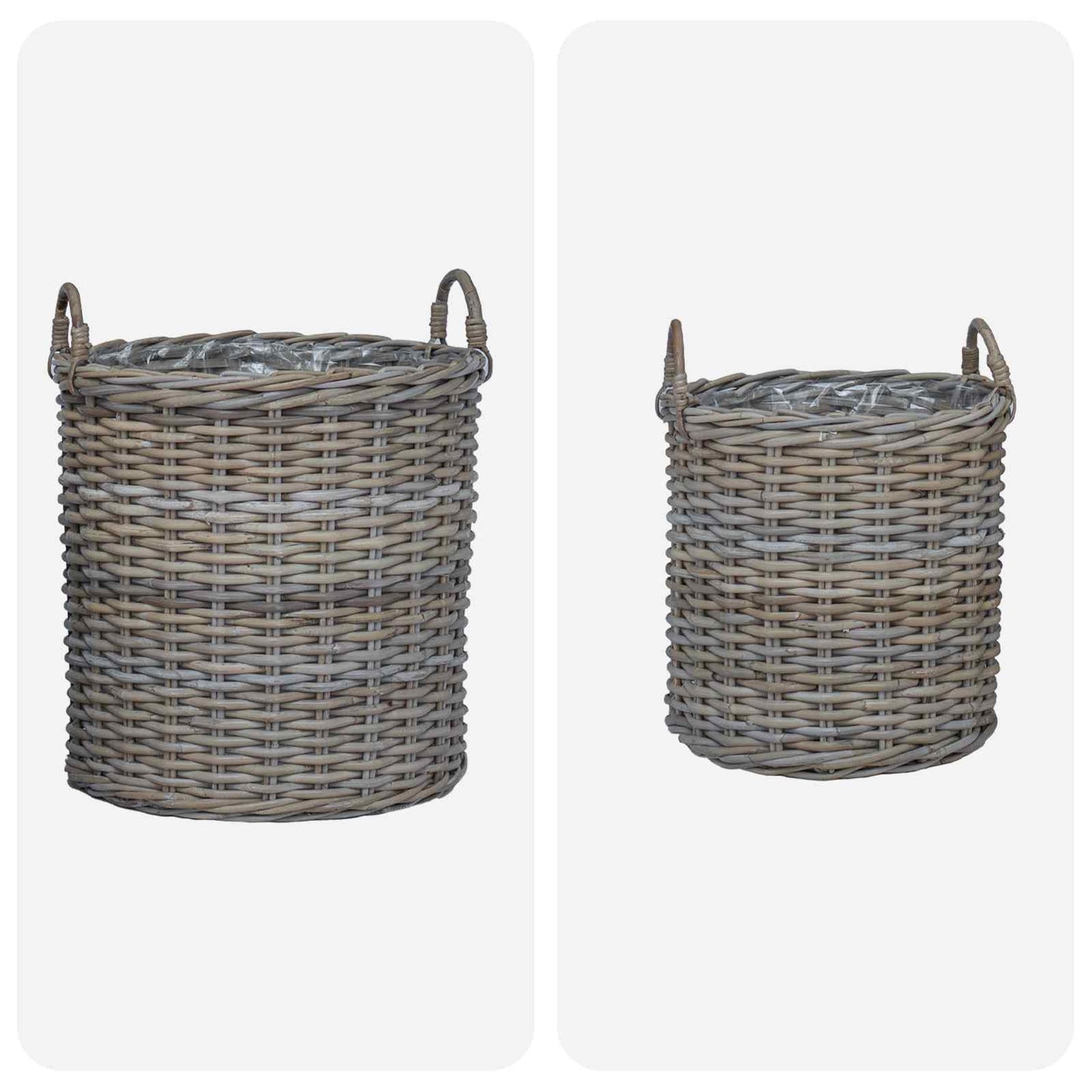 vidaXL Καλάθι Φυτών με αποθήκευση 2 pcs Γκρι Λάκακ Ράττανα