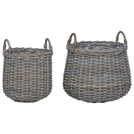 vidaXL Καλάθι Φυτών με αποθήκευση 2 pcs Γκρι Ράτταν Λατσάκ