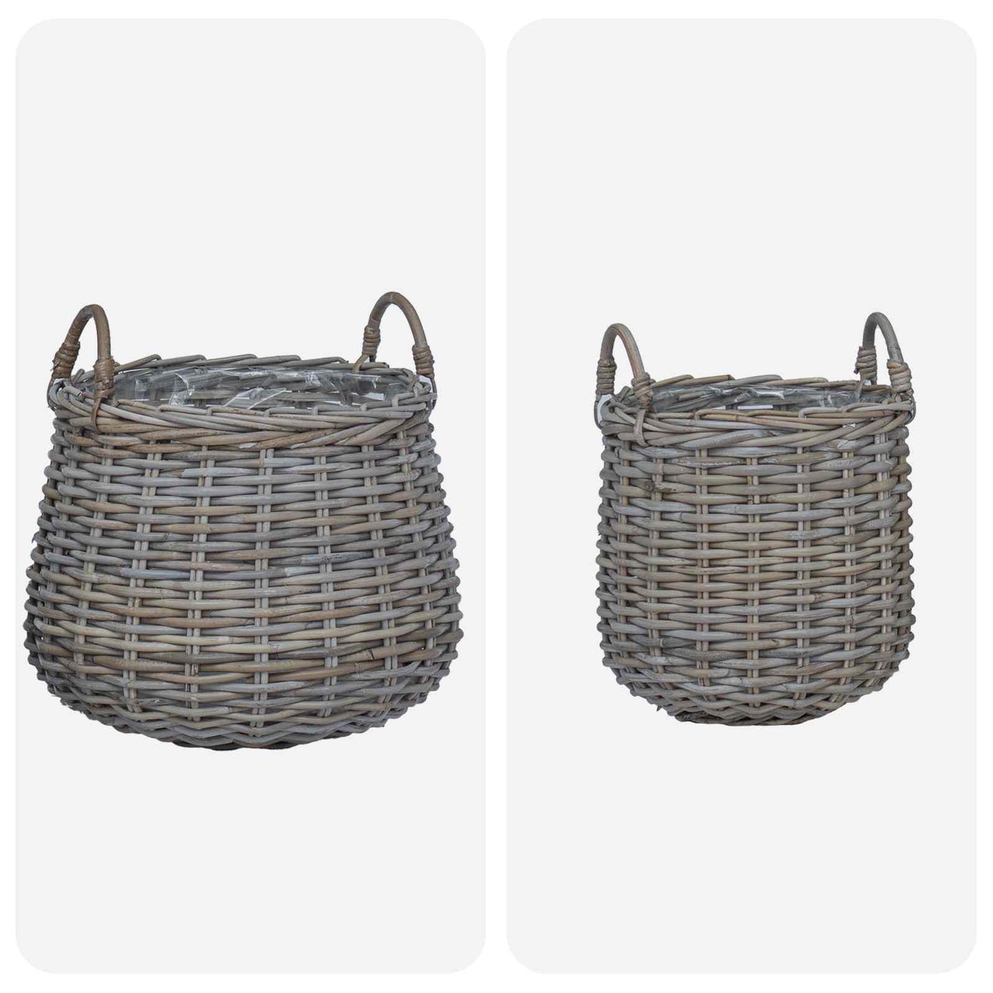 vidaXL Καλάθι Φυτών με αποθήκευση 2 pcs Γκρι Ράτταν Λατσάκ