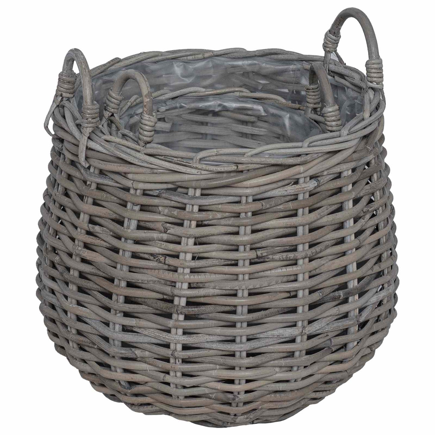 vidaXL Καλάθι Φυτών με αποθήκευση 2 pcs Γκρι Ράτταν Λατσάκ