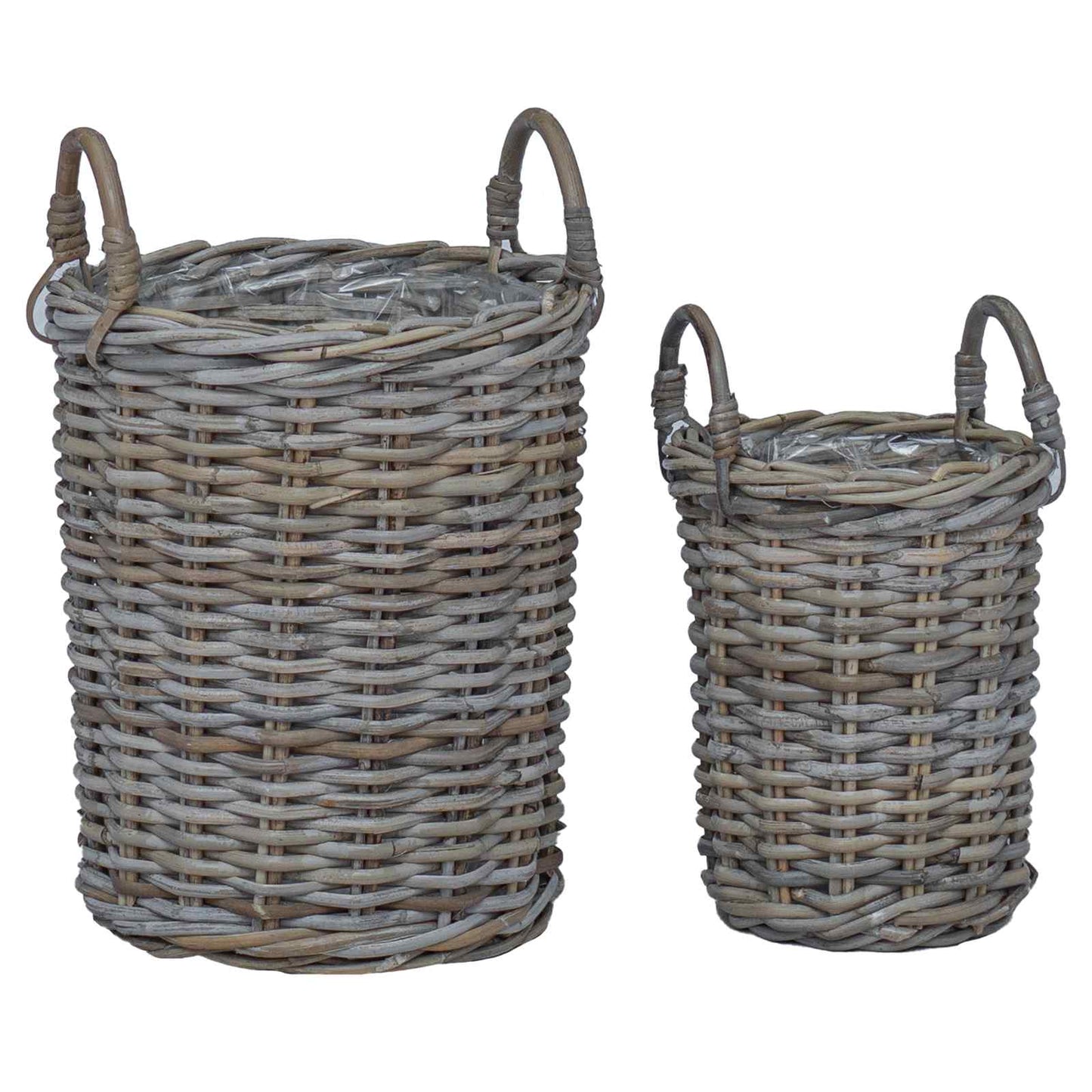 vidaXL Καλάθι Φυτευτή με αποθήκευση 2 pcs Γκρι Ρατάν Κούμπου