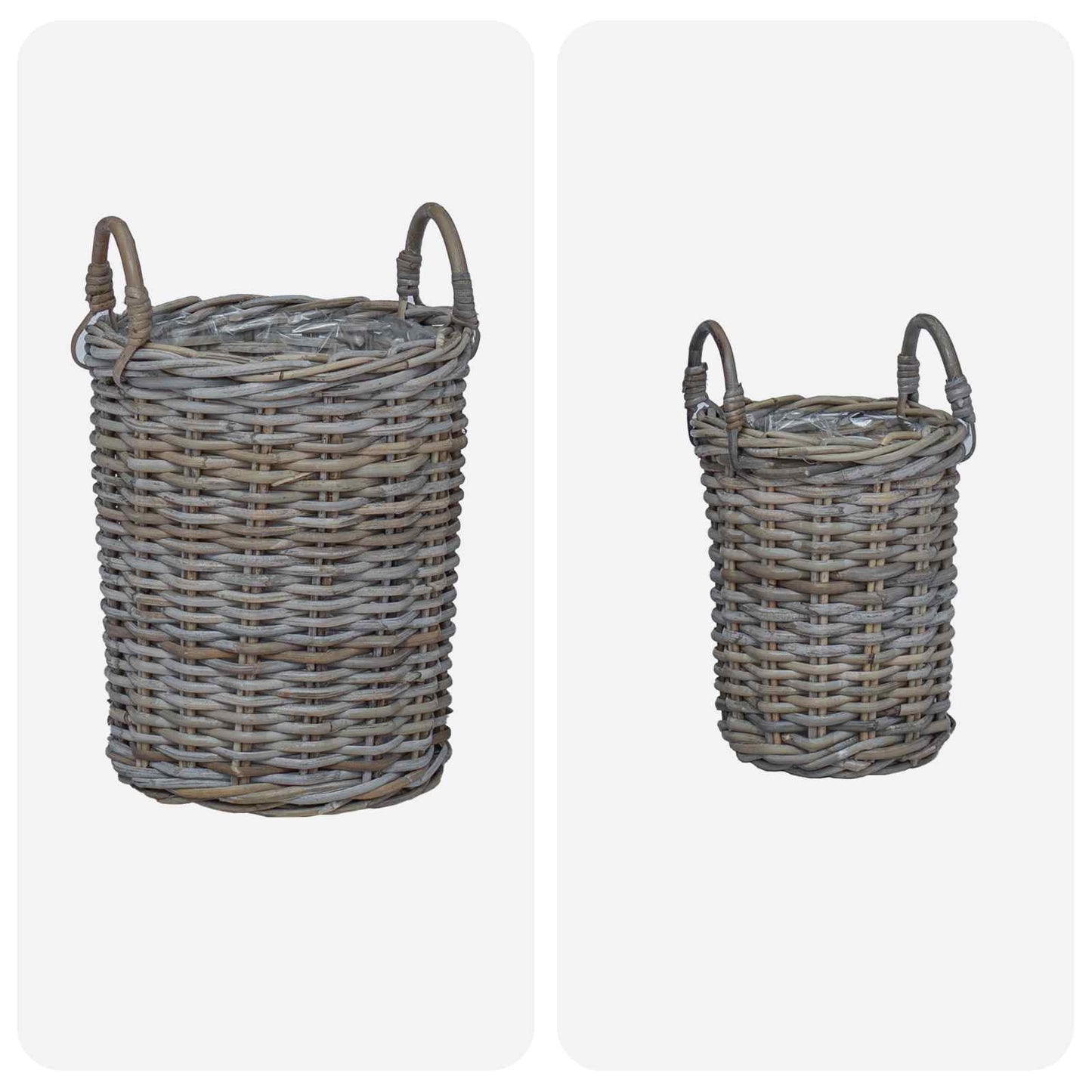 vidaXL Καλάθι Φυτευτή με αποθήκευση 2 pcs Γκρι Ρατάν Κούμπου