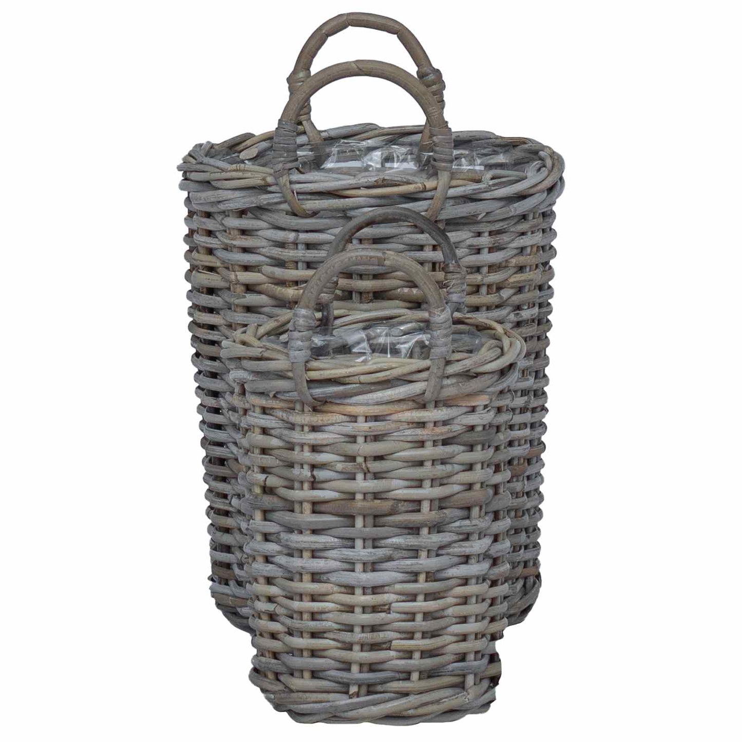 vidaXL Καλάθι Φυτευτή με αποθήκευση 2 pcs Γκρι Ρατάν Κούμπου