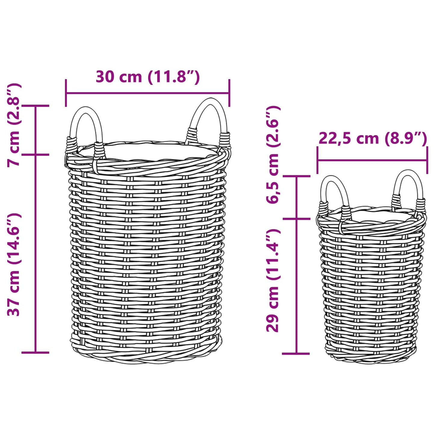 vidaXL Καλάθι Φυτευτή με αποθήκευση 2 pcs Γκρι Ρατάν Κούμπου