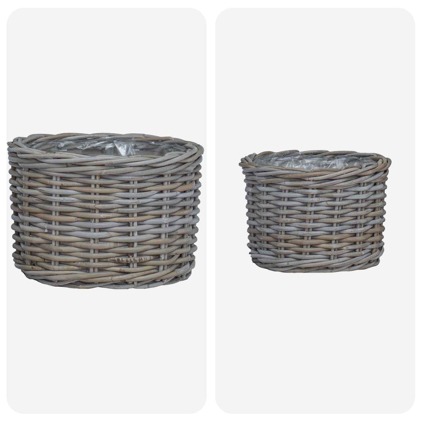 vidaXL Καλάθι Γλάστρας με αποθήκευση 2 pcs Γκρι Ρατάν Κούμπου