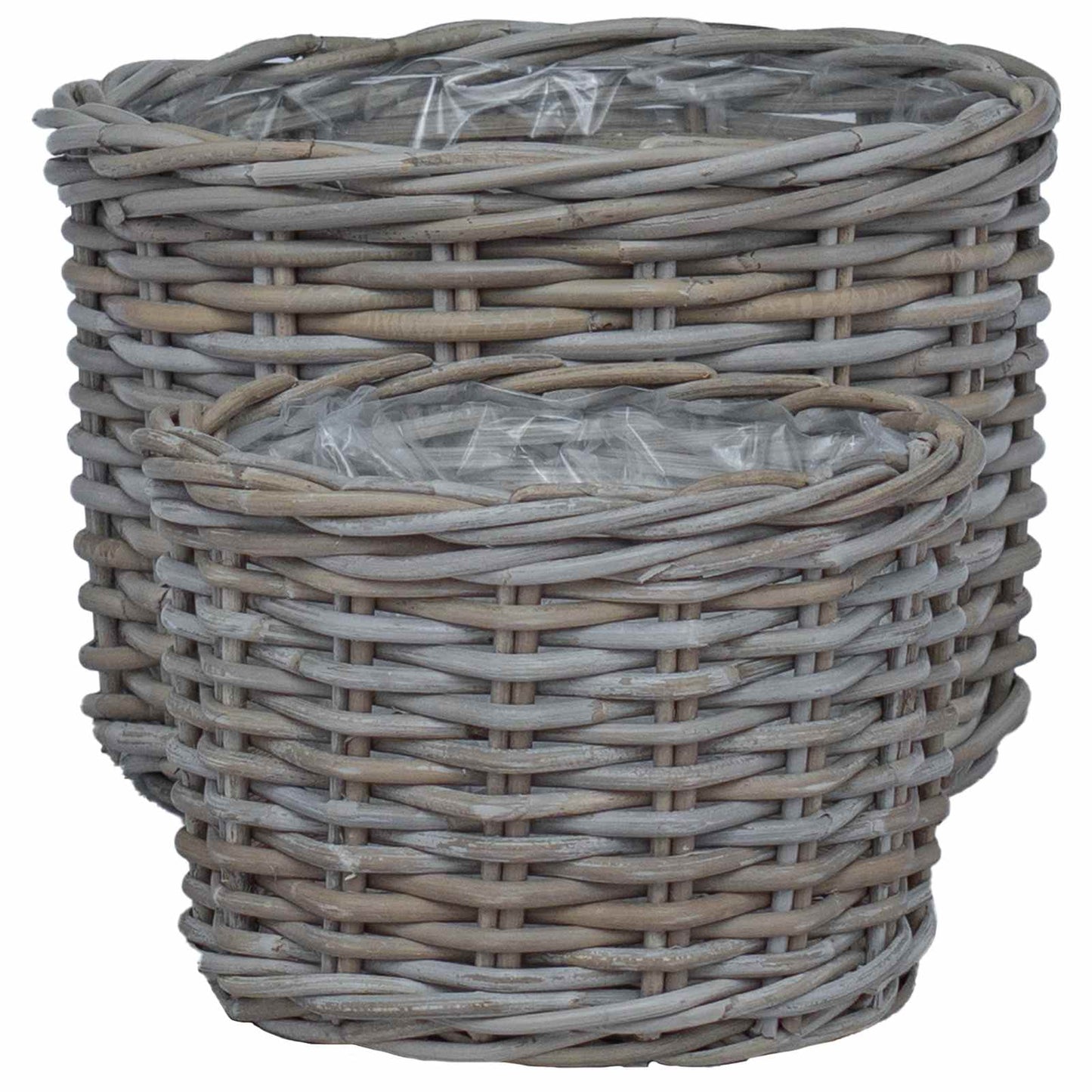 vidaXL Καλάθι Γλάστρας με αποθήκευση 2 pcs Γκρι Ρατάν Κούμπου