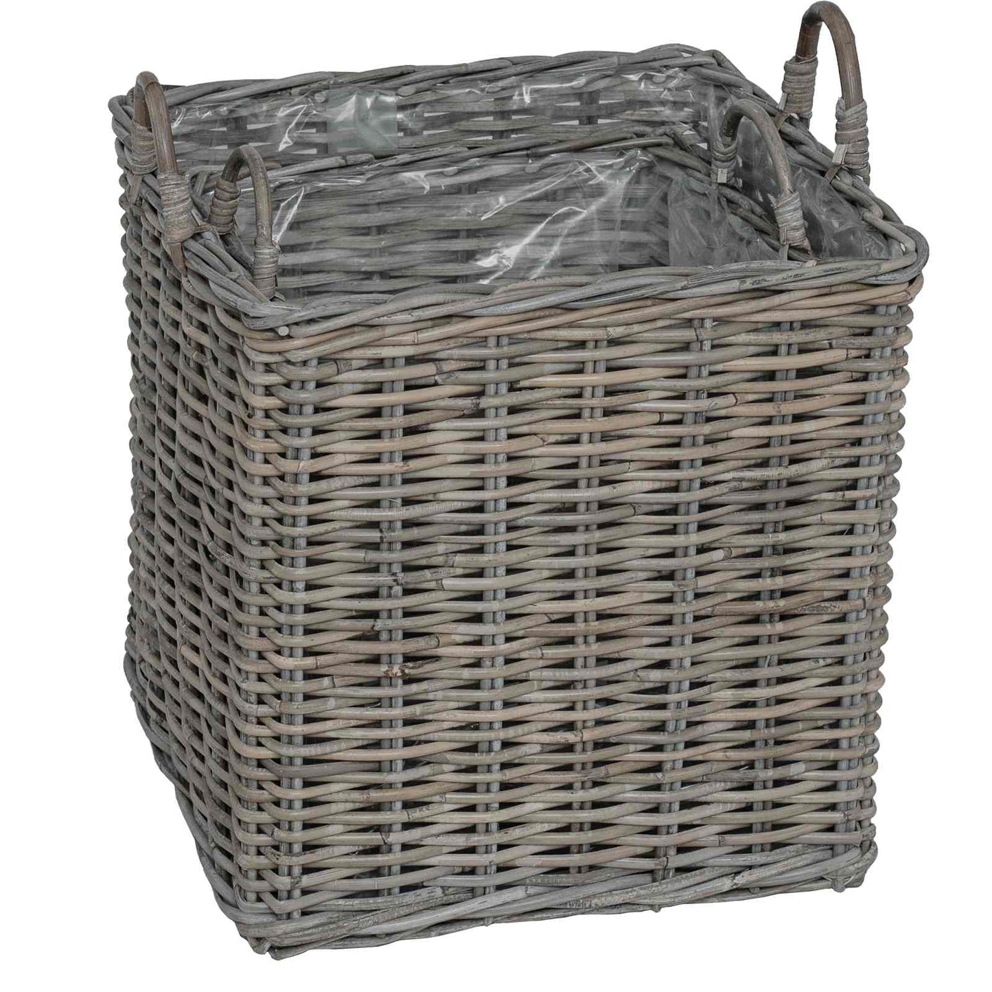 vidaXL Καλάθι Για Φυτά με αποθήκευση 2 pcs Γκρι Ράτταν Λατσάκ