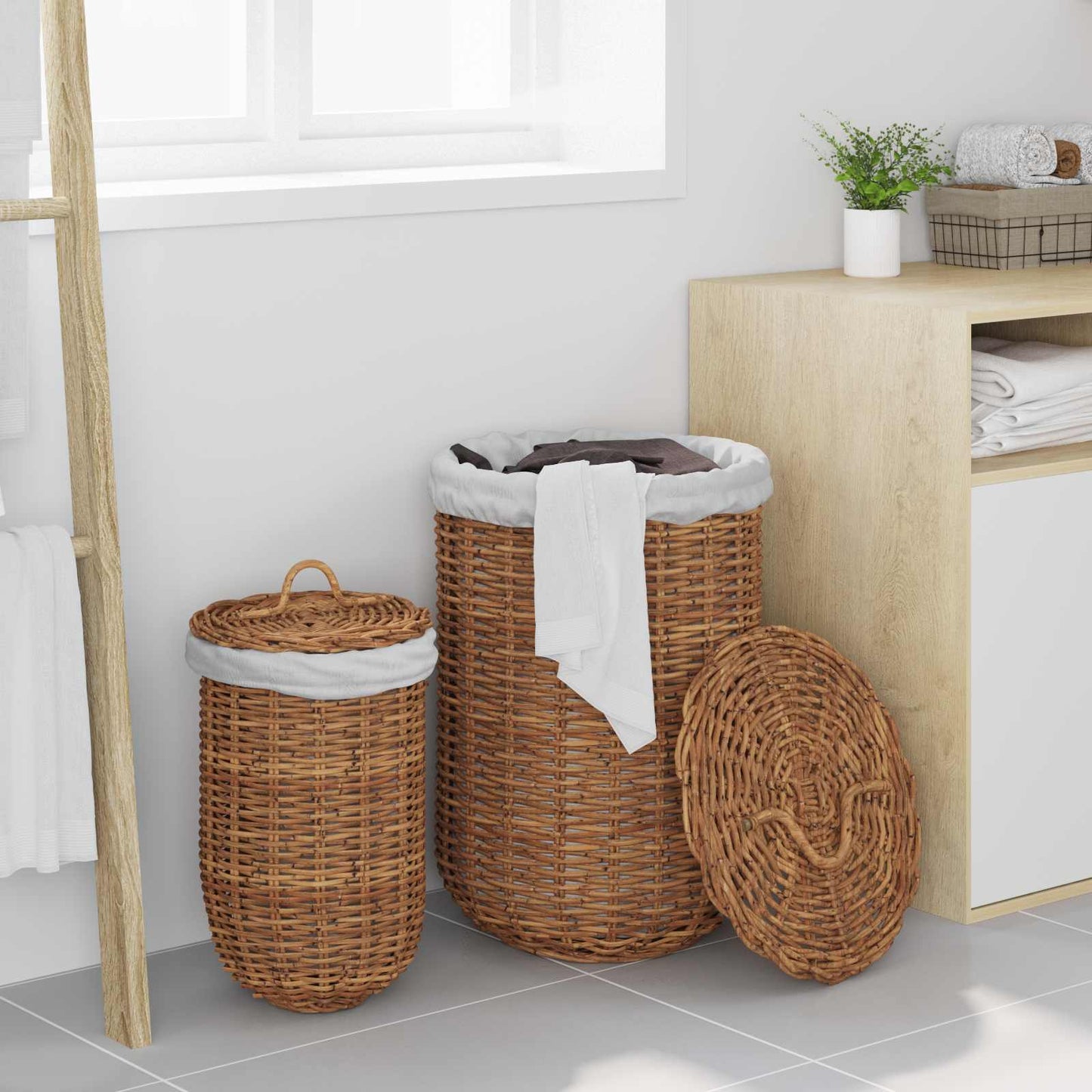 vidaXL Καλάθι Πλυντηρίου 2 pcs Καφέ Ρατάν Κούμπου