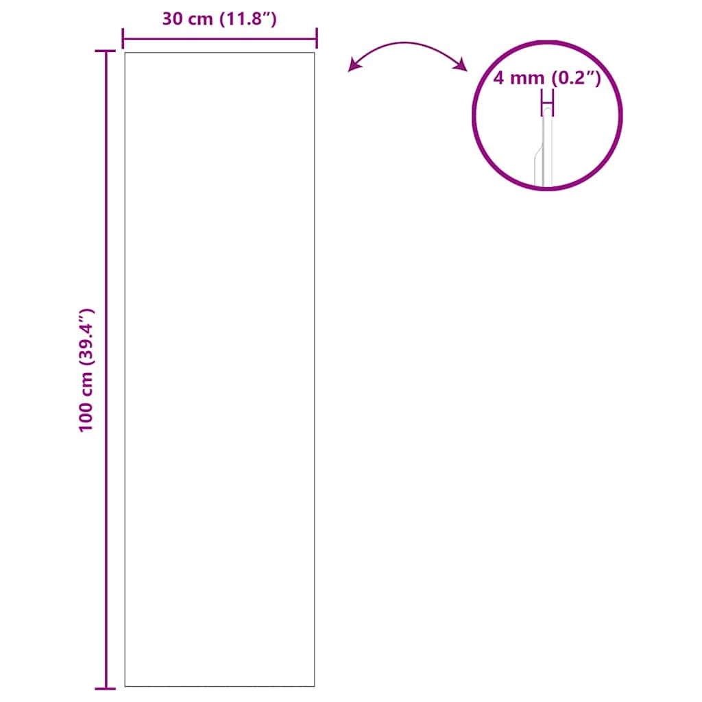 vidaXL Καθρέφτης τοίχου Ορθογώνιος 30 x 100 cm σκληρυμένο γυαλί