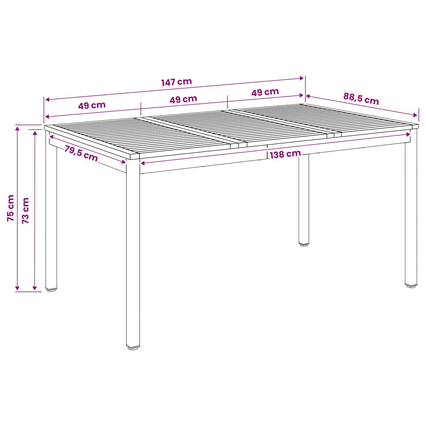 vidaXL Τραπέζι δείπνου κήπου Λευκό 147 x 88,5 x 75 εκ