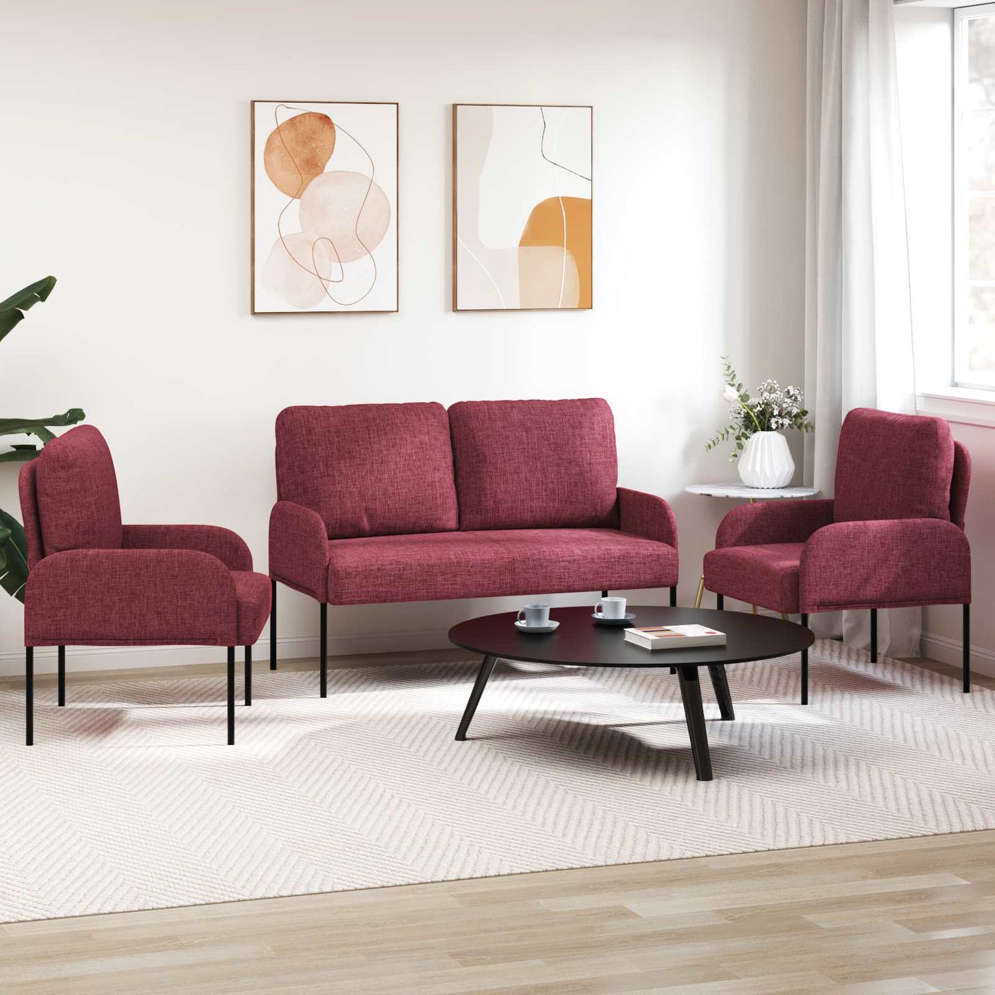 vidaXL Σετ Καναπέ 3 pcs Κόκκινο 115 x 56 x 80 εκ Κόντρα πλακέ