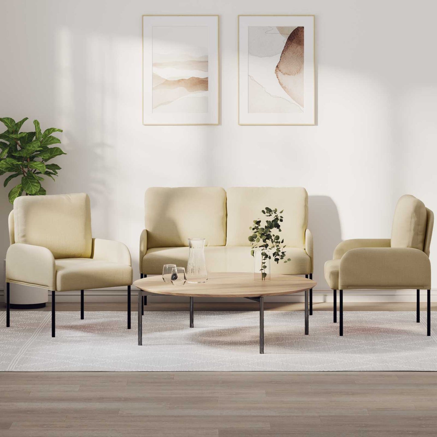 vidaXL Σετ Καναπέ με μαξιλάρι 3 pcs Κρεμ 115 x 56 x 80 εκ Κόντρα πλακέ