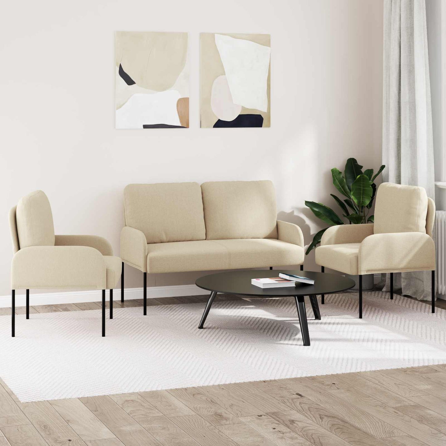 vidaXL Σετ Καναπέ με μαξιλάρι 3 pcs Κρεμ 115 x 56 x 80 εκ Κόντρα πλακέ