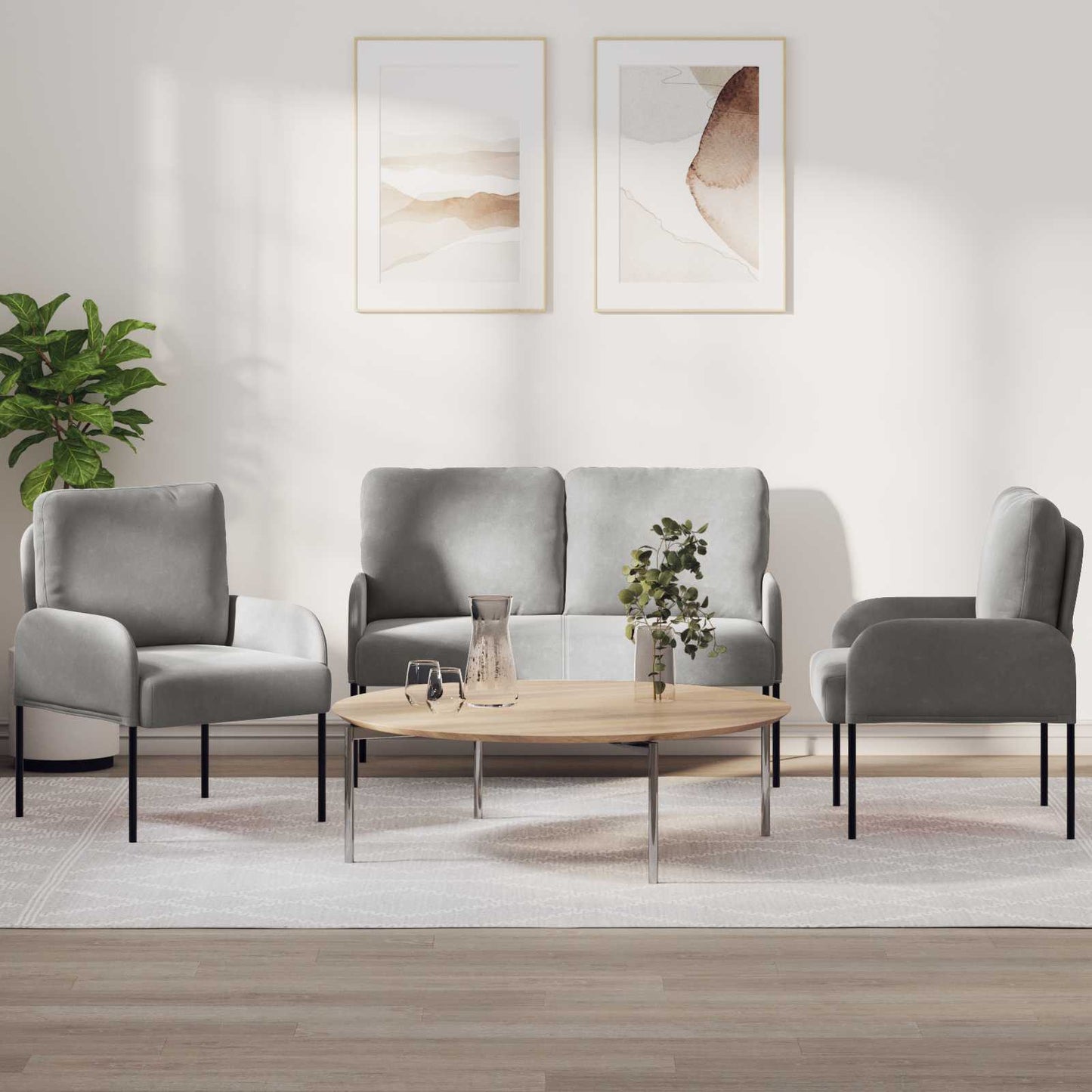 vidaXL Σετ Καναπέ 3 pcs Ανοιχτό γκρι 115 x 56 x 80 εκ Κόντρα πλακέ