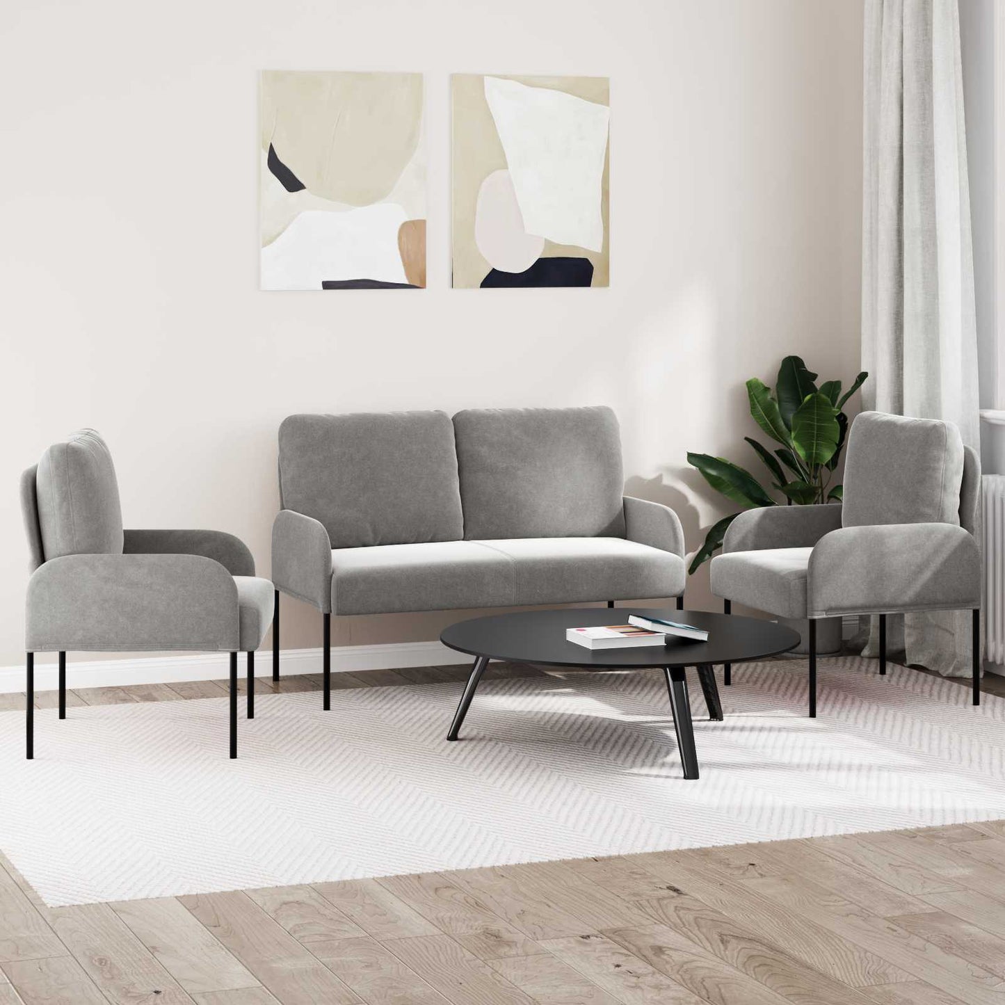 vidaXL Σετ Καναπέ 3 pcs Ανοιχτό γκρι 115 x 56 x 80 εκ Κόντρα πλακέ