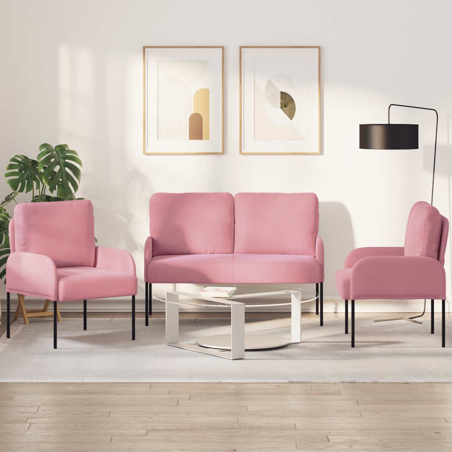 vidaXL Σετ Καναπέ με μαξιλάρι 3 pcs Ροζ 115 x 56 x 80 εκ Κόντρα πλακέ