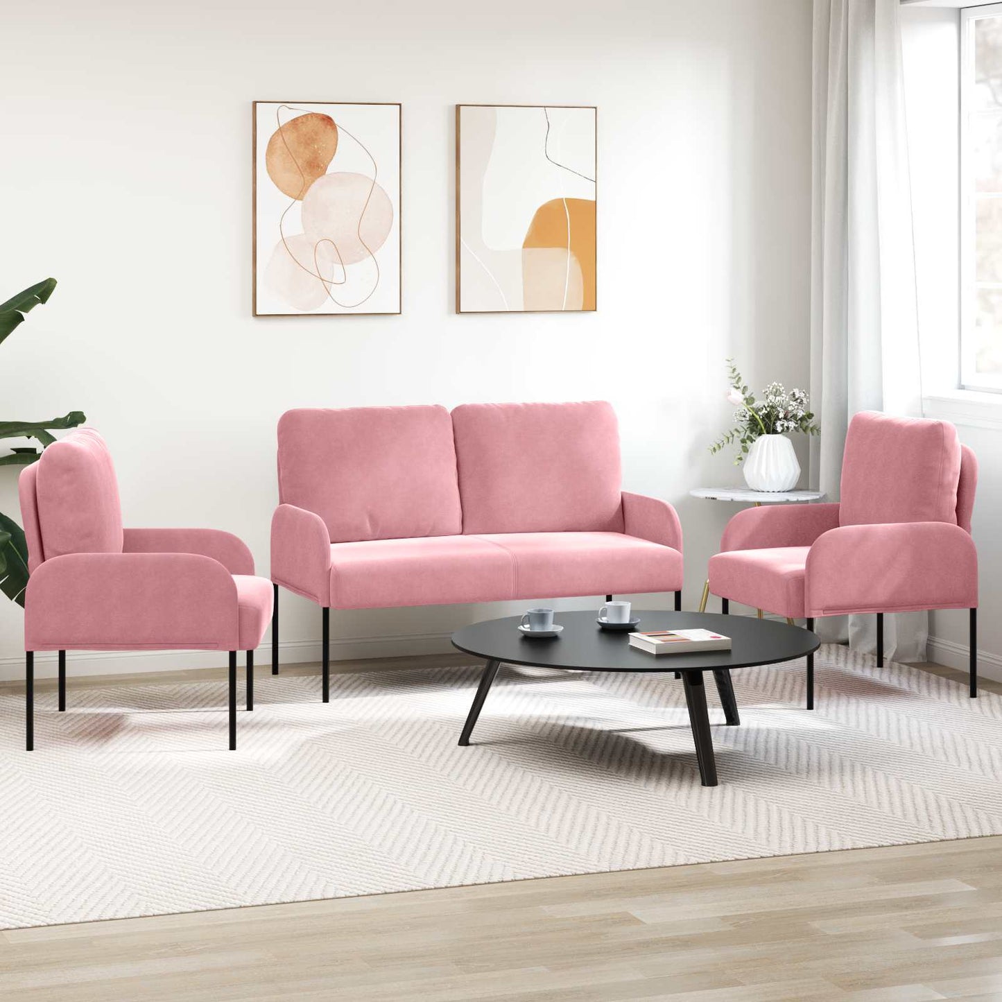 vidaXL Σετ Καναπέ με μαξιλάρι 3 pcs Ροζ 115 x 56 x 80 εκ Κόντρα πλακέ