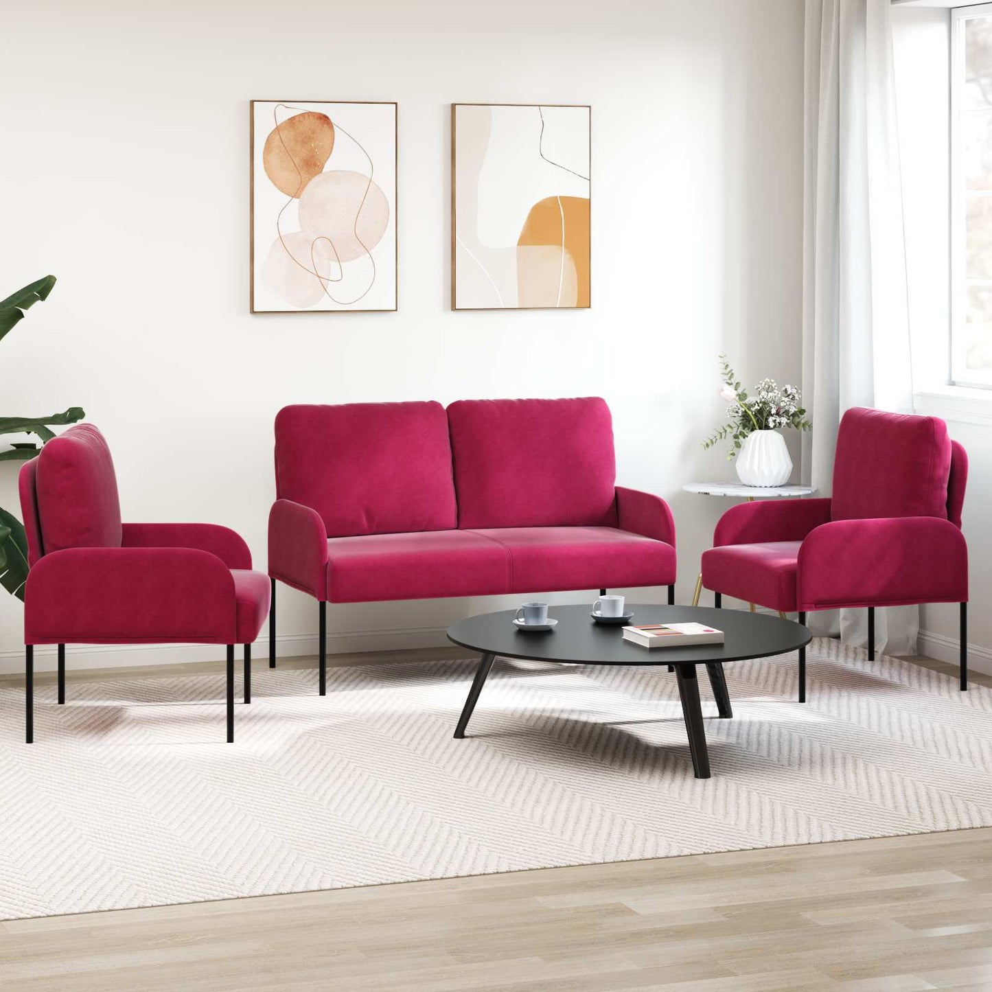 vidaXL Σετ Καναπέ 3 pcs Κόκκινο 115 x 56 x 80 εκ Κόντρα πλακέ