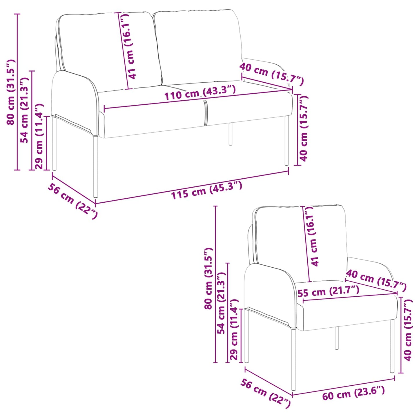 vidaXL Σετ Καναπέ 3 pcs Κόκκινο 115 x 56 x 80 εκ Κόντρα πλακέ