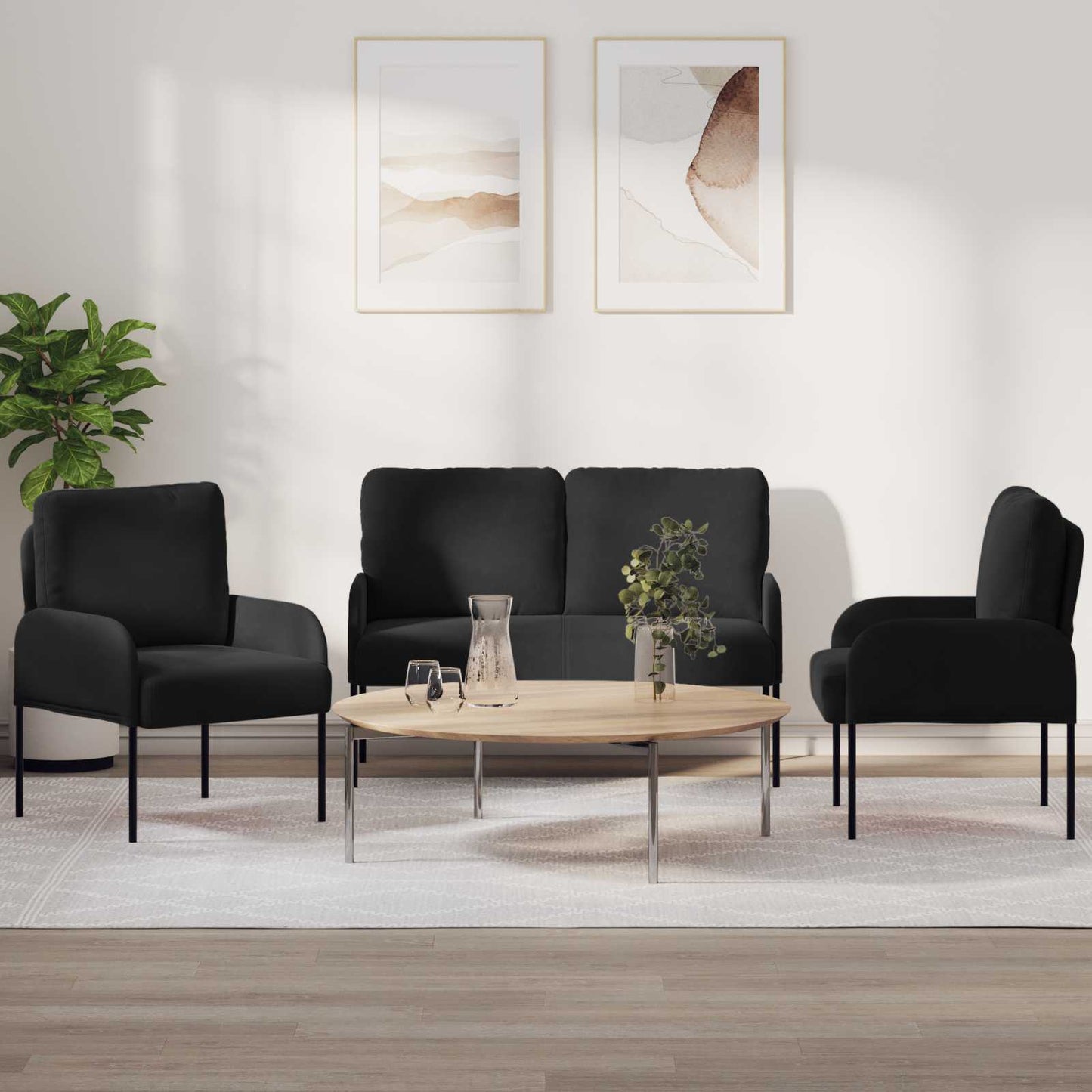 vidaXL Σετ Καναπέ 3 pcs Μαύρο 115 x 56 x 80 εκ Κόντρα πλακέ
