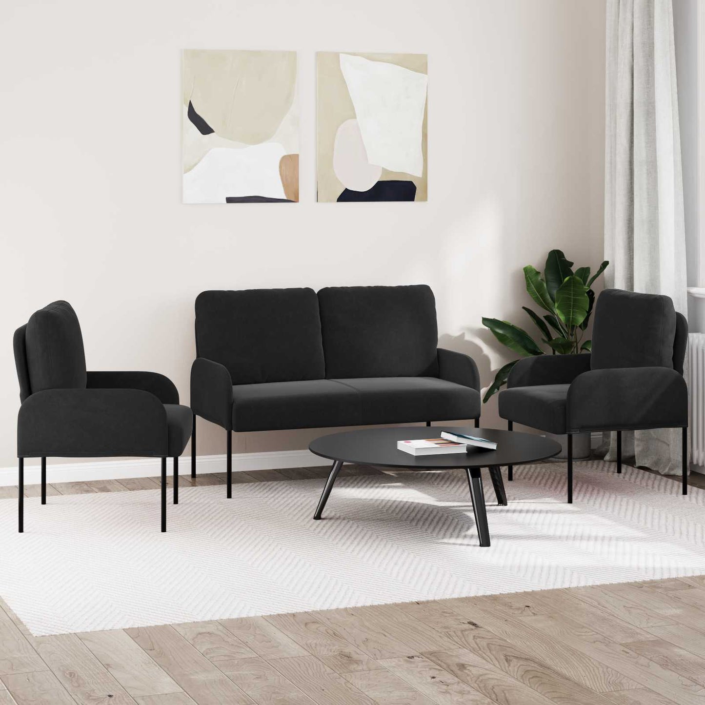 vidaXL Σετ Καναπέ 3 pcs Μαύρο 115 x 56 x 80 εκ Κόντρα πλακέ