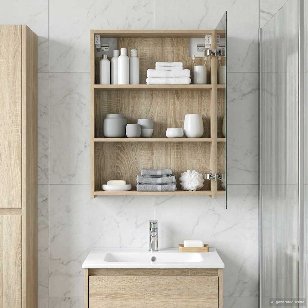 vidaXL Καθρέφτης Ντουλάπα Μπάνιου Δρύς Sonoma 50 x 14,5 x 70 εκ