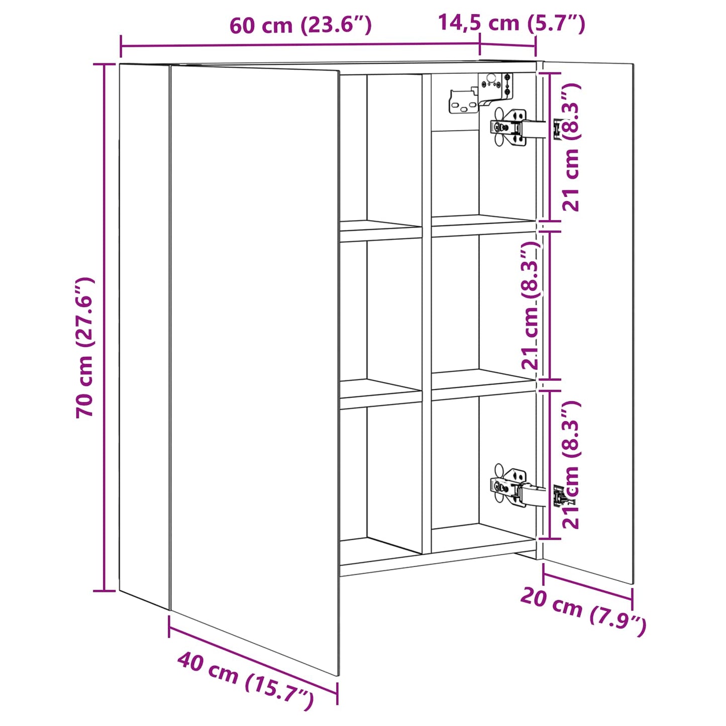 vidaXL Καθρέφτης Ντουλάπα Μπάνιου Σκυρόδεμα Γκρι 60 x 14,5 x 70 εκ.