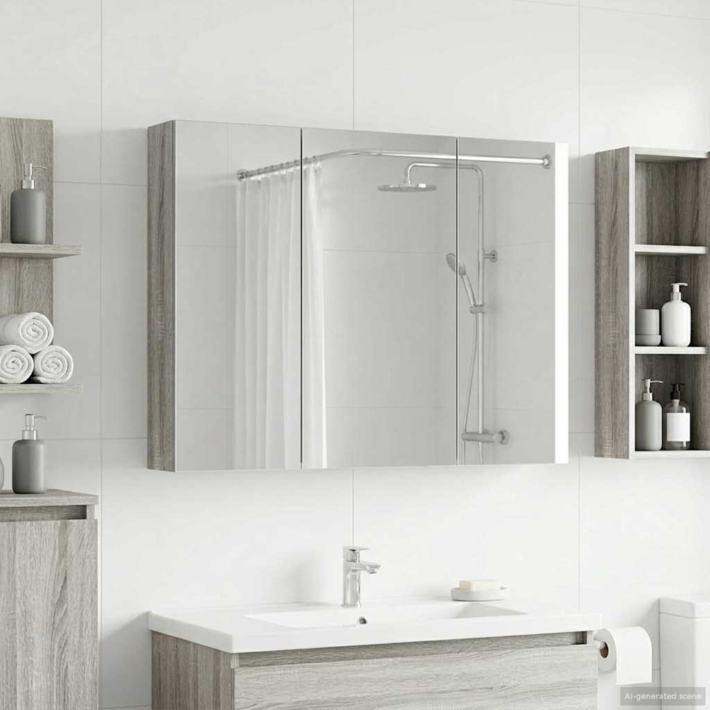 vidaXL Καθρέφτης Ντουλάπα Μπάνιου Γκρίζο Σονομα 100 x 14,5 x 70 εκ