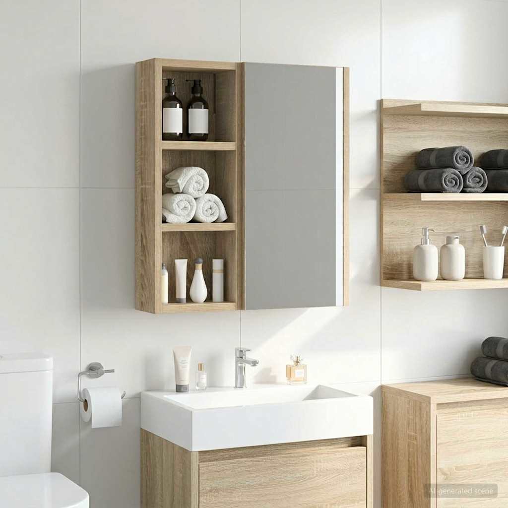 vidaXL Ντουλάπα τοίχου μπάνιου με ράφι Δρύς Sonoma 20 x 10 x 50 εκ