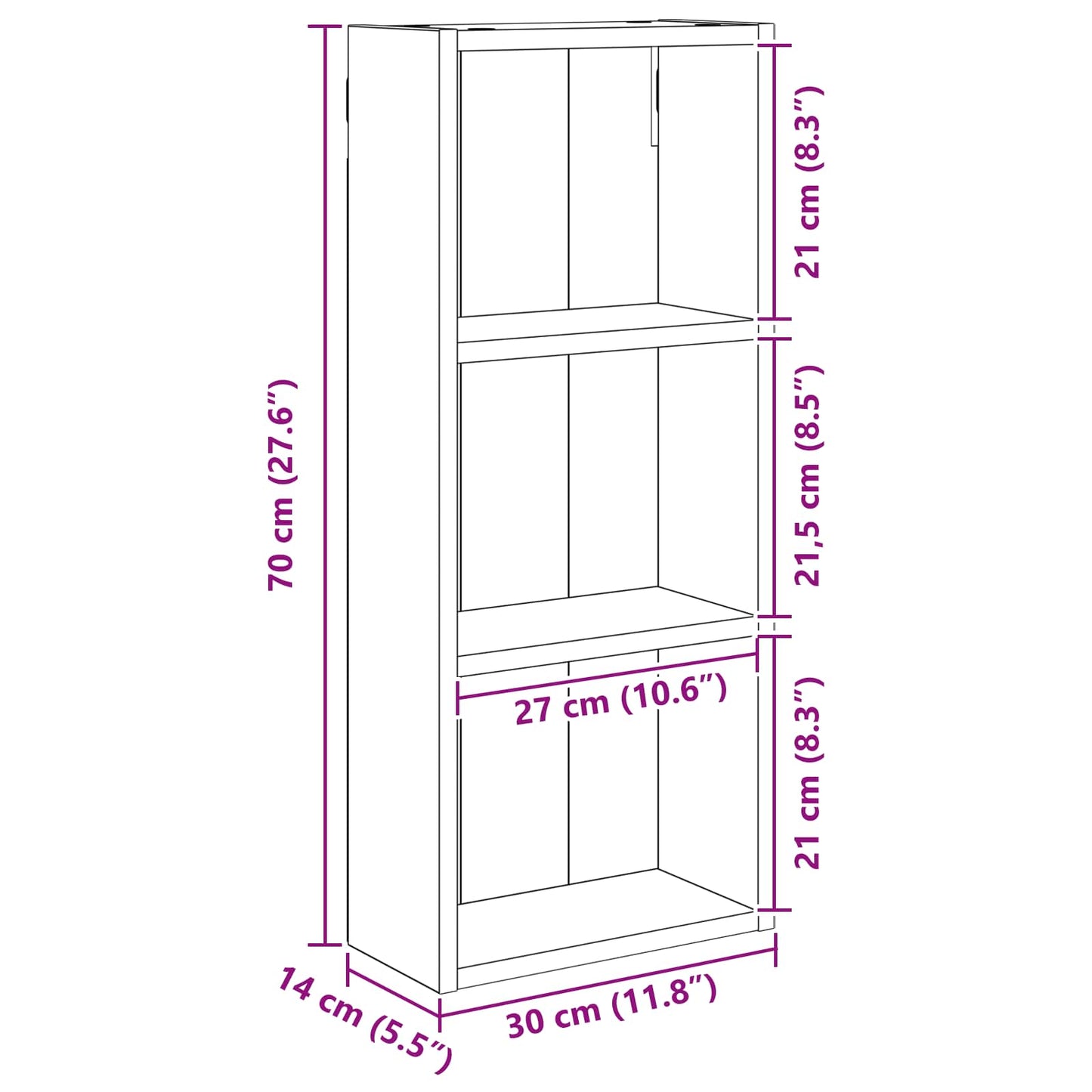 vidaXL Ντουλάπα τοίχου μπάνιου με ράφι Λευκός 30 x 14 x 70 εκ