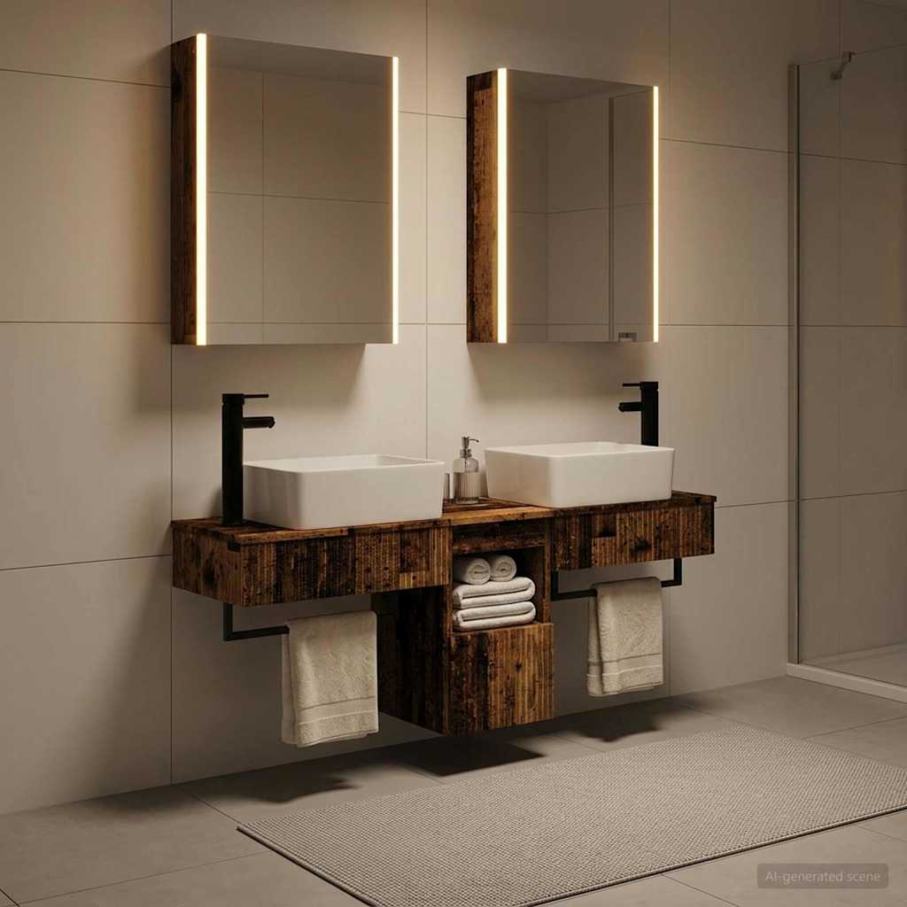 vidaXL Σετ Ντουλαπιών Μπάνιου 5 τμχ. Παλαιωμένο ξύλο