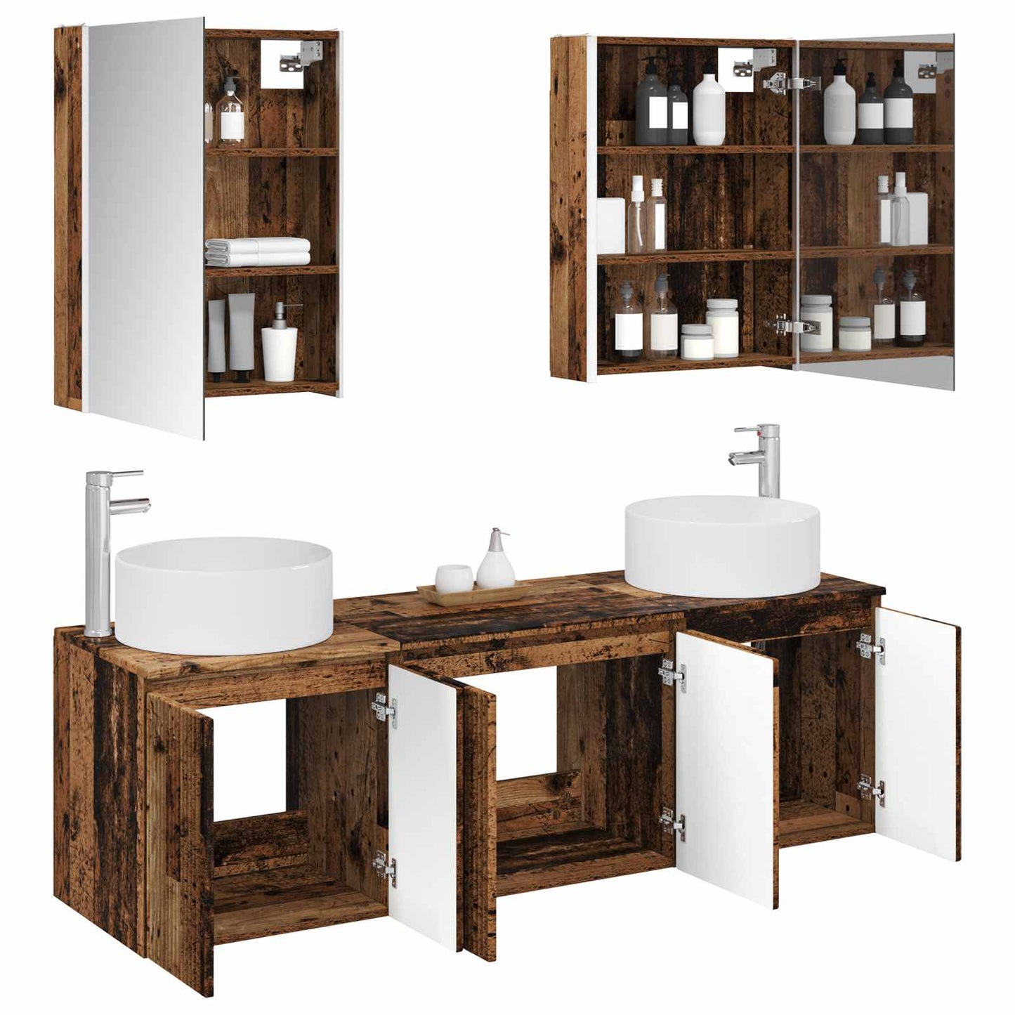 vidaXL Σετ Ντουλαπιών Μπάνιου 5 τμχ. Παλαιωμένο ξύλο