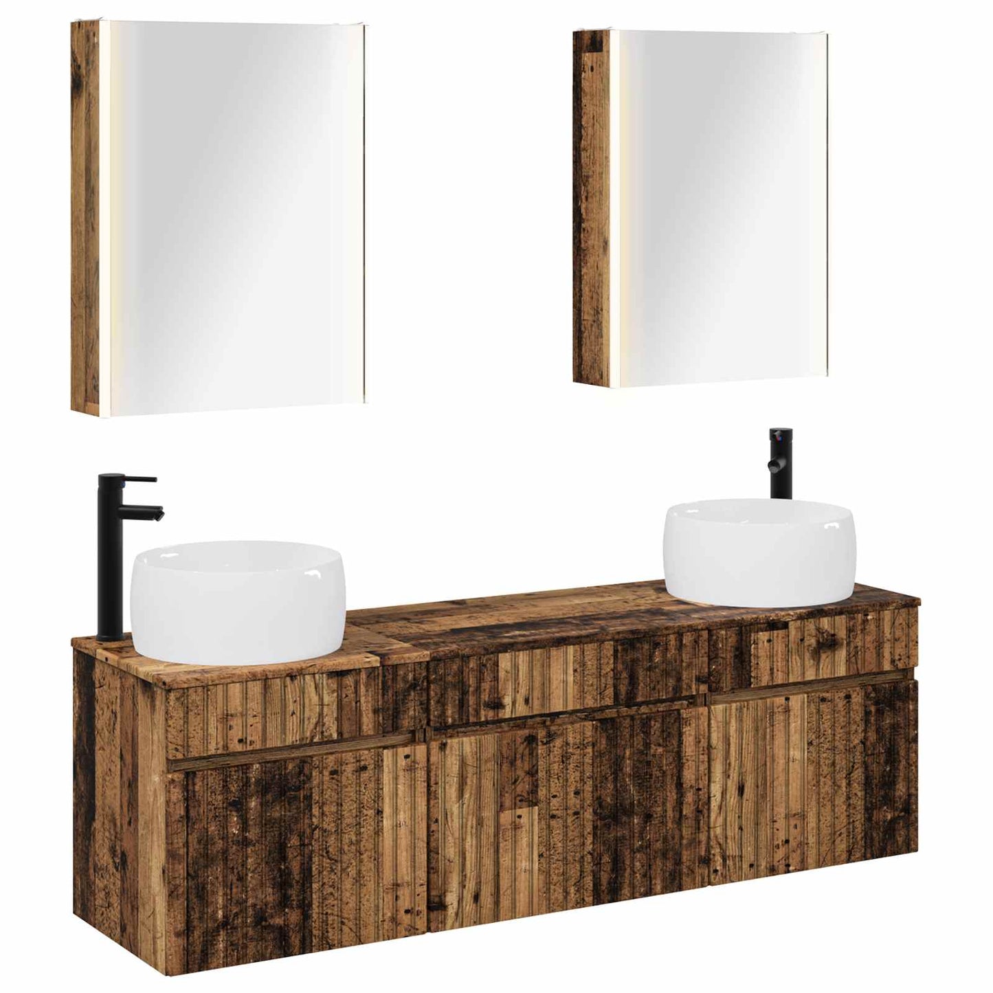 vidaXL Σετ Ντουλαπιών Μπάνιου 5 τμχ. Παλαιωμένο ξύλο
