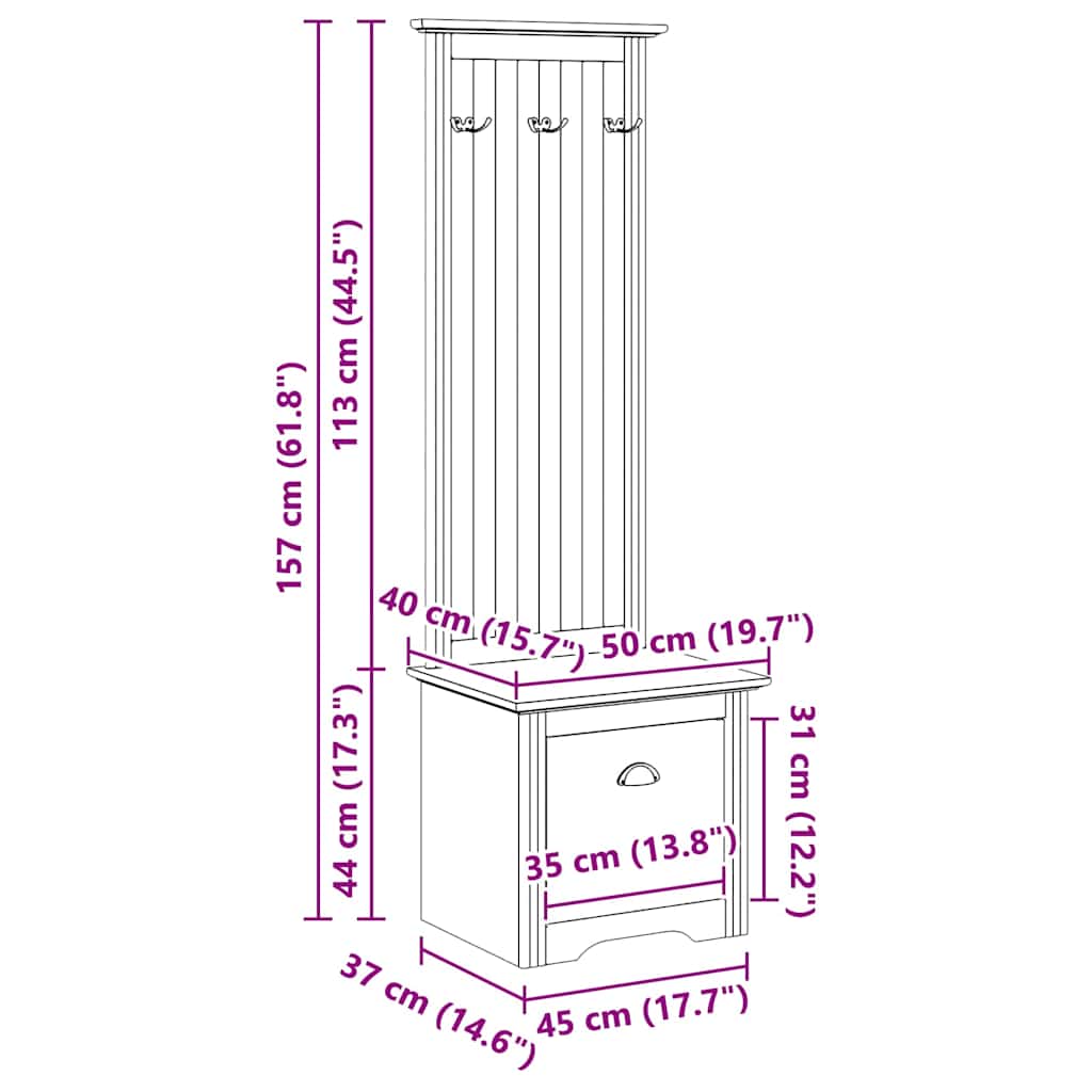 vidaXL Ντουλάπα διαδρόμου BODO Μέλι Καφέ 50 x 40 x 156,7 εκ.