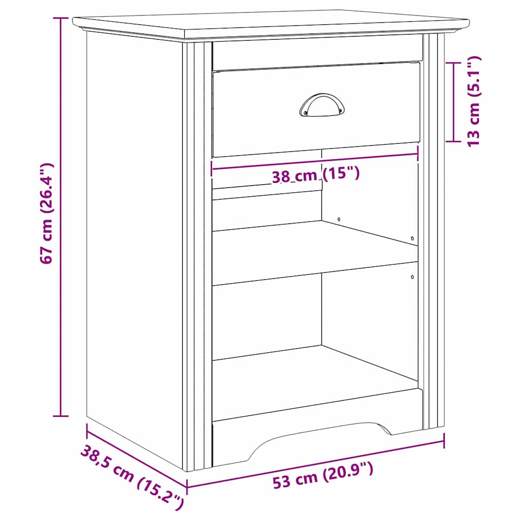 vidaXL Κομοδίνο BODO Μέλι Καφέ 53 x 38,5 x 67 εκ Επεξεργασμένο ξύλο